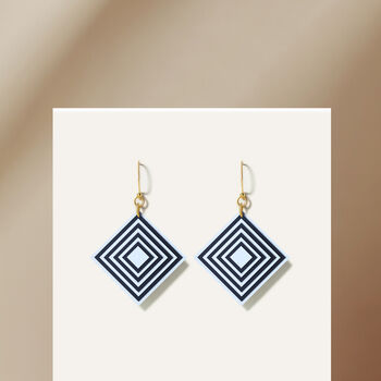 Blue And Navy Geometric Diamond Shaped Earrings, 2 of 6