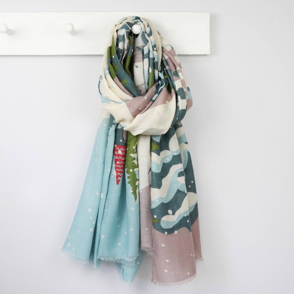 powder design 'skiing mice' print scarf by lisa angel