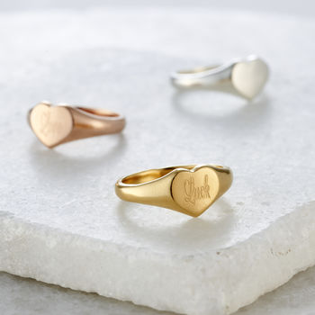 Personalised Engraved Heart Signet Ring, 3 of 11