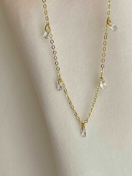 Baguette Diamond Station Necklace Five Diamonds, 2 of 5