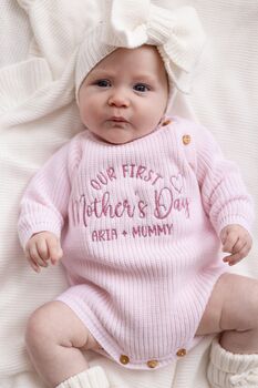 My First Mother's Day Embroidered Personalised New Baby Romper Three Colours Available, 3 of 12