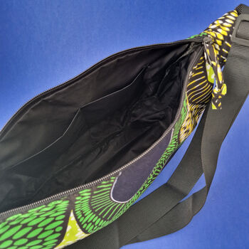 African Print Crossbody Shoulder Bag | Dumpling Sling Bag | Green Yellow, 5 of 6