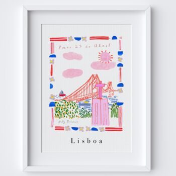 Ponte 25 De Abril Poster Lisbon Bridge Scene Patterned Landscapes: Heritage Pink Edition Print, 2 of 2