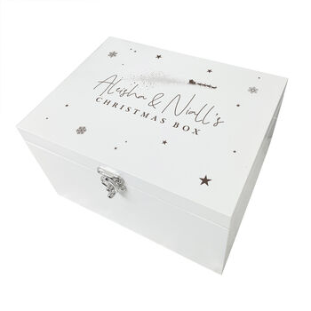 Personalised White Wooden Engraved Couples Christmas Eve Box Three Sizes 22cm | 27cm | 30cm, 6 of 9