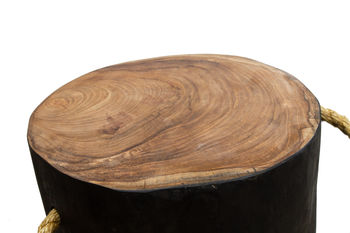 Natural Teak Round Black Stool Side Table With Rope, 2 of 4
