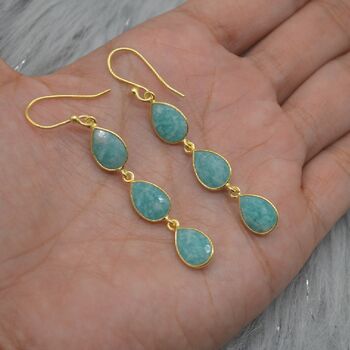 Amazonite Gold Plated Sterling Silver Drop Earrings, 6 of 7