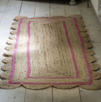 Scallop Jute Rug With Pink Stripe, 7 of 7
