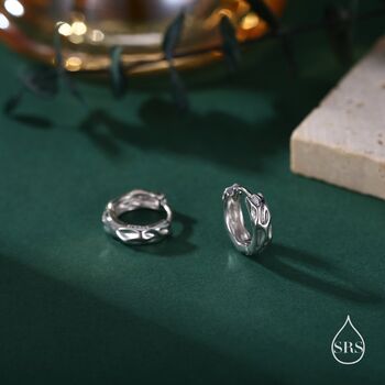 Sterling Silver Foil Textured Thick Hoop Earrings, 5 of 10