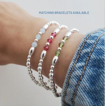 Sterling Silver Birthstone Stacking Stretch Gemstone Bead Ring, 8 of 9