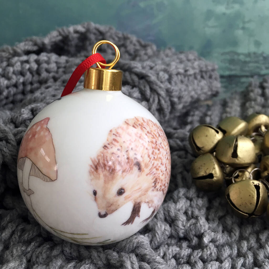 Hedgehog Bone China Christmas Bauble By littlebirdydesigns