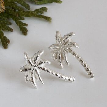 Palm Tree Earrings, Silver Tropical Earrings, 2 of 5