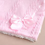 Personalised Knitted Baby Pink Blanket With Bow, thumbnail 2 of 7