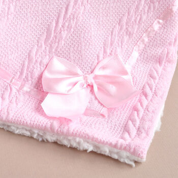 Personalised Knitted Baby Pink Blanket With Bow, 2 of 7