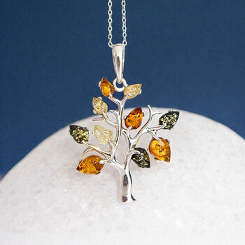 Personalised Sterling Silver Baltic Amber Tree Of Life Pendant Necklace, 3 of 11