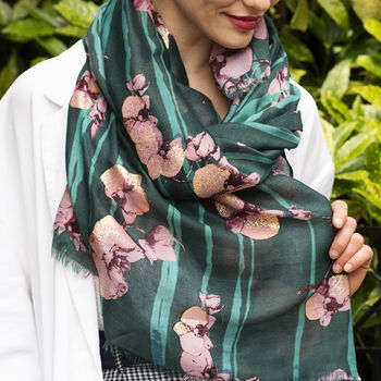Personalised Orchids Gold Print Scarf, 3 of 12