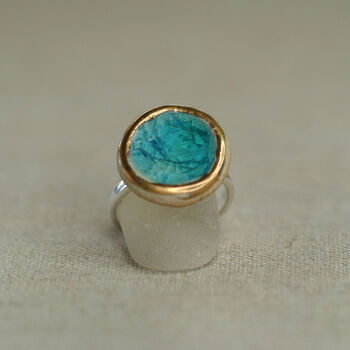 Large Round Emerald Turquoise Lagoon Adjustable Ring, 3 of 4