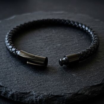 Leather Clasp Bracelet Black, 3 of 9