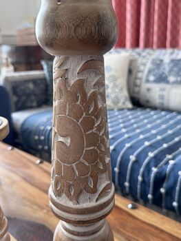 Mango Wood Pillar Candle Holder Set Of Two, 6 of 9