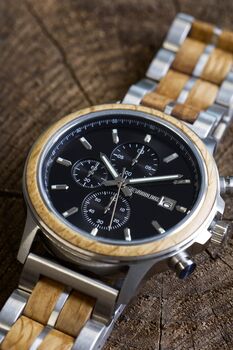 Oslo Engraved Wooden Watch With Stainless Steel For Men, 7 of 8