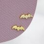Tiny Bat Stud Earrings In Sterling Silver, thumbnail 2 of 12