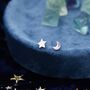 Tiny Chubby Star And Moon Stud Earrings, thumbnail 1 of 10