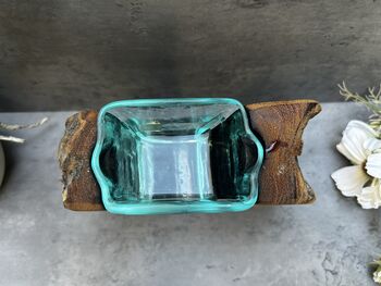 18cm Molten Glass Wedge Vase On Teak Root Flower Holder, 10 of 12