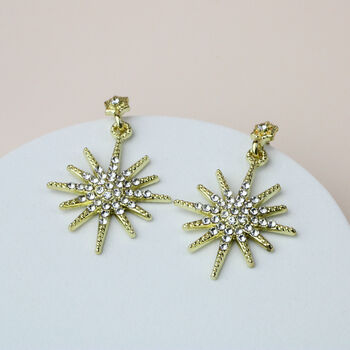 Gold Or Silver Sparkly Star Dangle Stud Earrings, 2 of 9