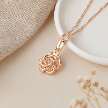 Personalised Rose Gold Plated Silver Rose Pendant – June Birth Flower, 2 of 7