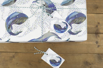 Blue Whales Luxury, Recycled Wrapping Paper Pack, 3 of 5