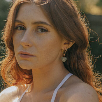 Gold Plate Chunky Hoop And Aventurine Heart Earrings, 3 of 5