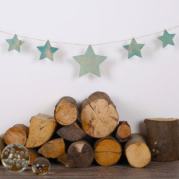 Blue And Gold Wooden Hanging Star Bunting, 3 of 6
