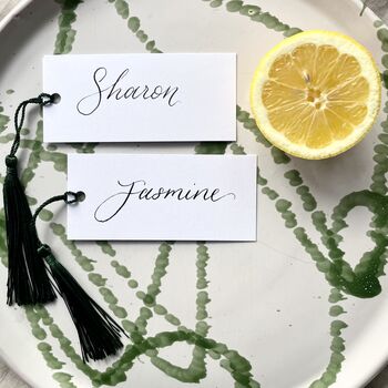 Green Tassel Calligraphy Place Cards, 5 of 6