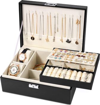 Jewelry Storage Box Case Organiser Travel Double Layer, 3 of 6
