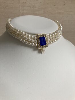 Blue 18 K Gold Plated Pearl Indian Choker Set, 5 of 6