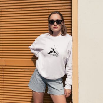 Whale Unisex White Sweatshirt, 2 of 5