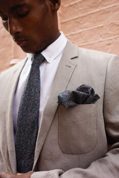 Mens Tonal Green/Blue Floral Cotton Pocket Square, 5 of 9