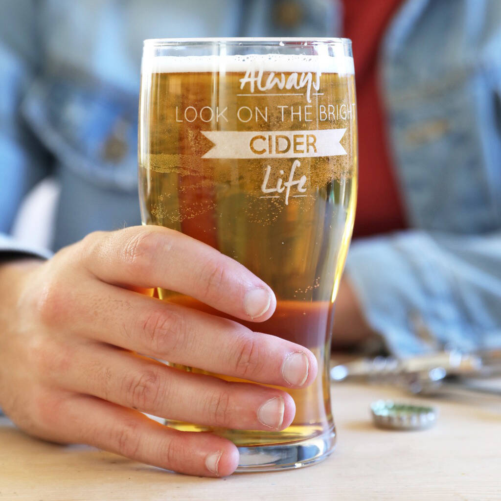 Engraved 'Bright Cider Life' Pint Glass By Lisa Angel