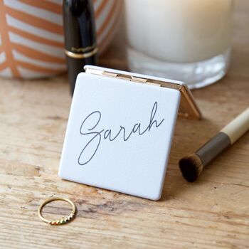 Personalised Name Grey Square Compact Mirror, 2 of 3
