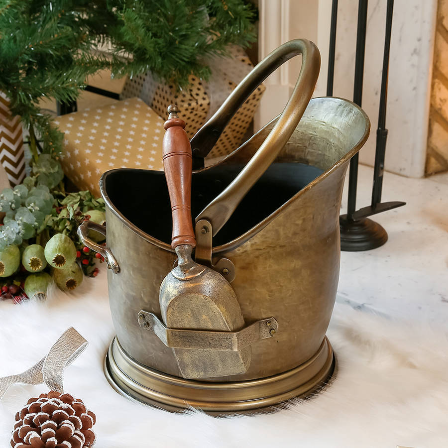 antique brass french coal bucket with shovel by dibor