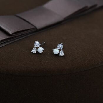 Opal And Cz Cluster Stud Earrings Sterling Silver, 2 of 12