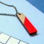 Neon Red Rectangle Geometric Wooden Necklace, thumbnail 1 of 2