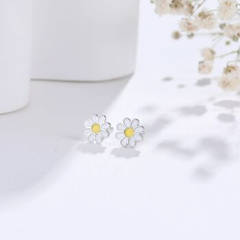 Enamel Daisy Flower Stud Earrings In Sterling Silver, 3 of 11