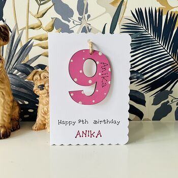Personalised 9th Birthday Card Wooden Number Gift, 4 of 4
