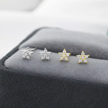 Tiny Cz Flower Stud Earrings In Sterling Silver, 6 of 12