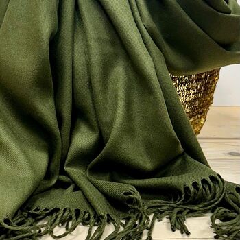 Super Soft Plain Pashmina Style Scarf In Army Green, 3 of 3