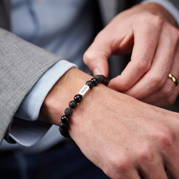 Personalised Men's Sterling Silver And Black Onyx Bead Special Date Bracelet, 4 of 5