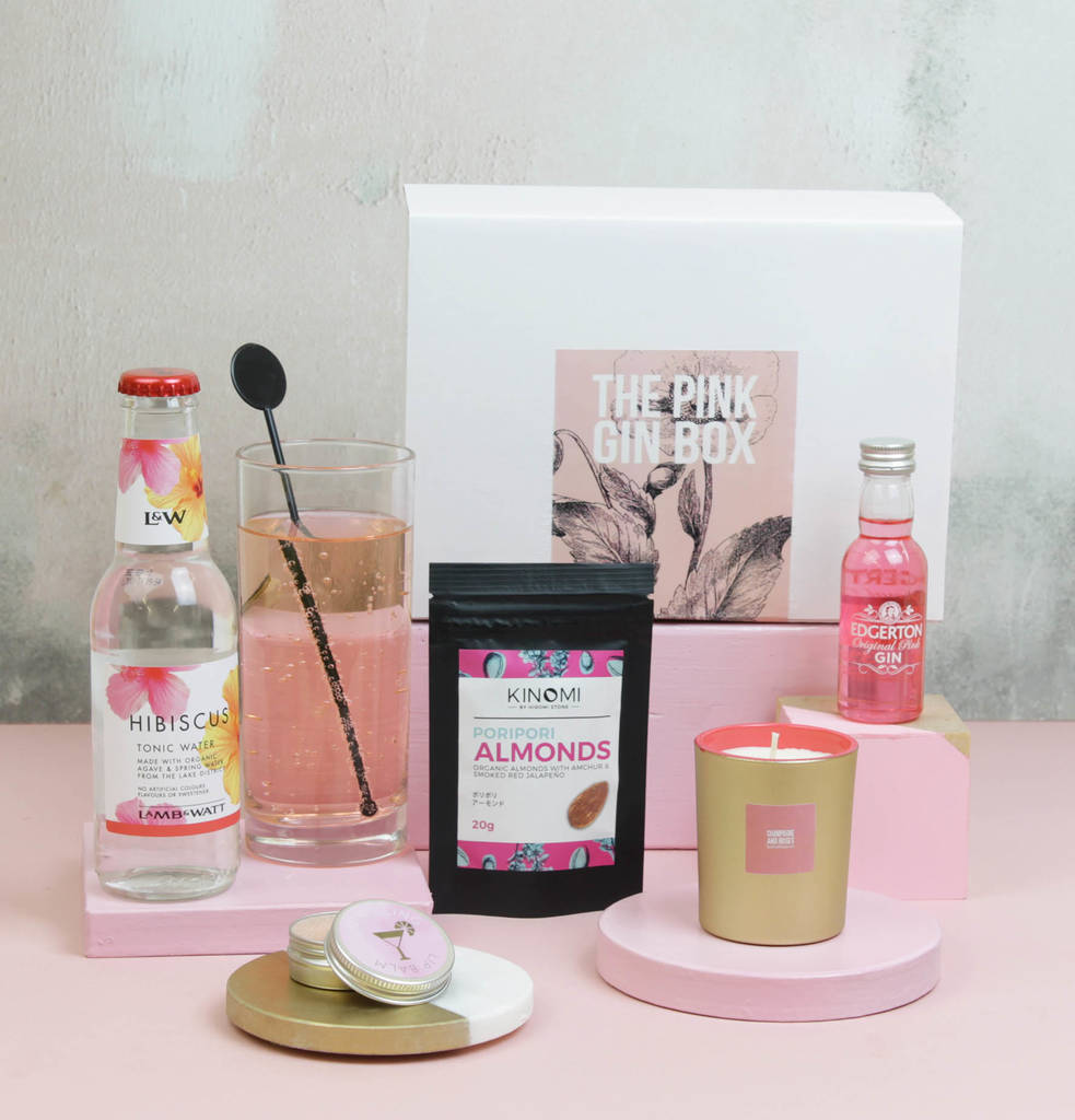 pink gin gift box with pink gin bottle by hearth ...