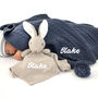 Personalised Bunny Comforter And Cable Blanket Steel, thumbnail 1 of 10