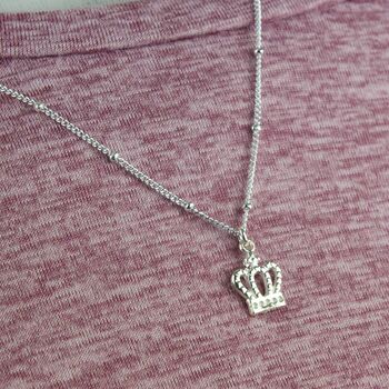 Sterling Silver Crown Charm Necklace, 3 of 5