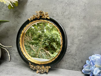 20cm Black And Gold Decorative Wall Mirror – Floral Motif, 3 of 10